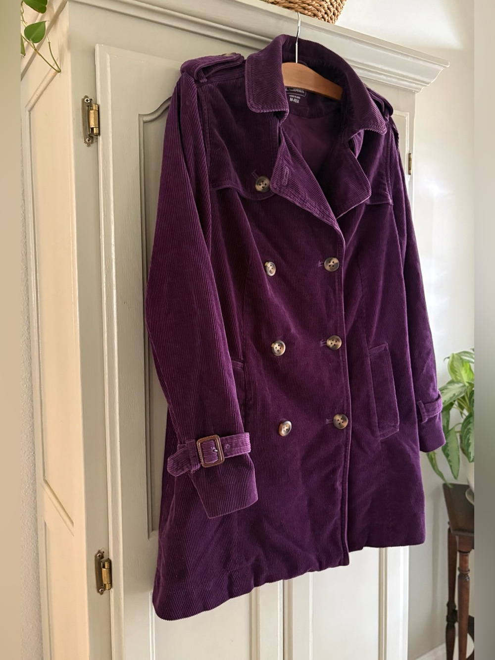 Vintage L.L. Bean Purple Corduroy Trench Coat Jacket with Lining #OKWF7 | Size M - Picture 2 of 7